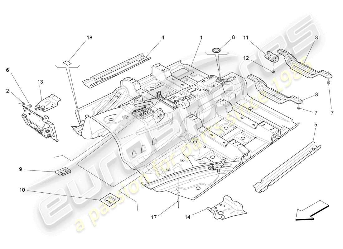 maserati levante modena s (2022) schema delle parti dei telai strutturali centrali e dei pannelli in lamiera