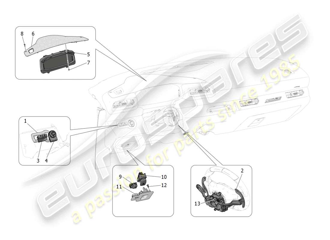 maserati mc20 (2022) diagramma delle parti dei dispositivi del dashboard