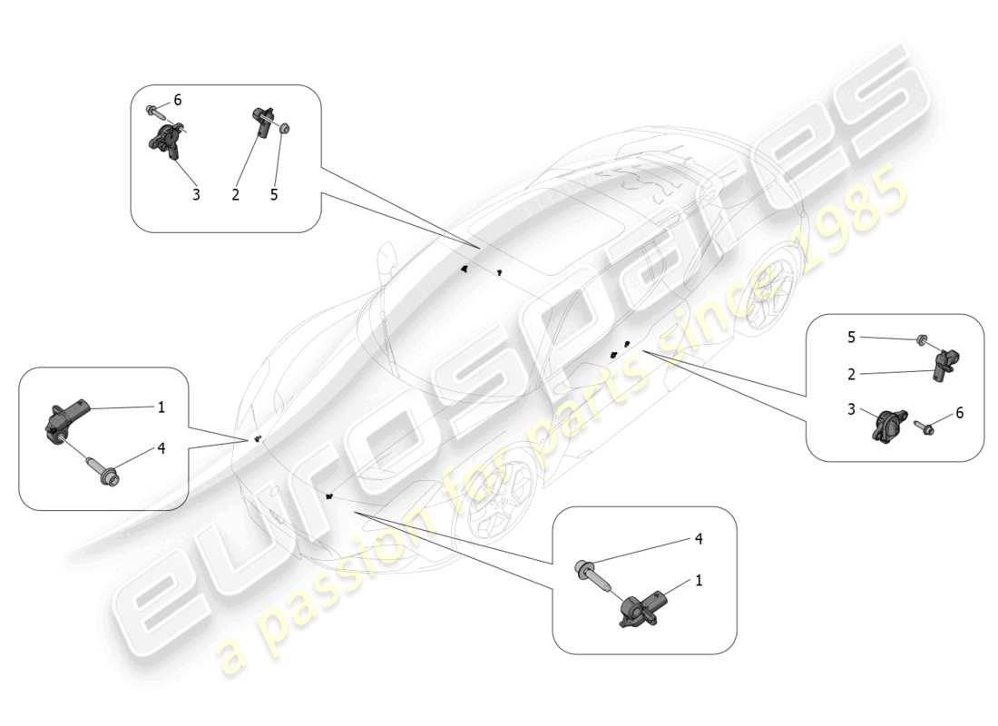 maserati mc20 (2023) sensori d'urto diagramma delle parti
