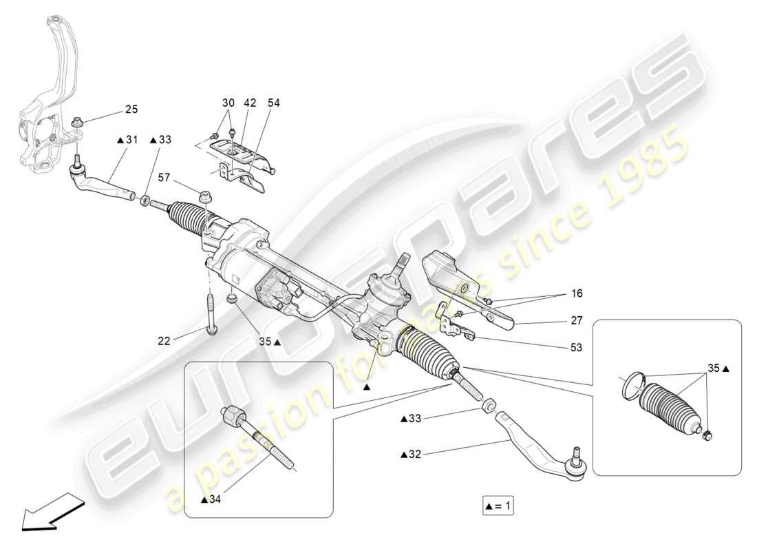 maserati levante trofeo (2020) unità cremagliera sterzo completa diagramma delle parti