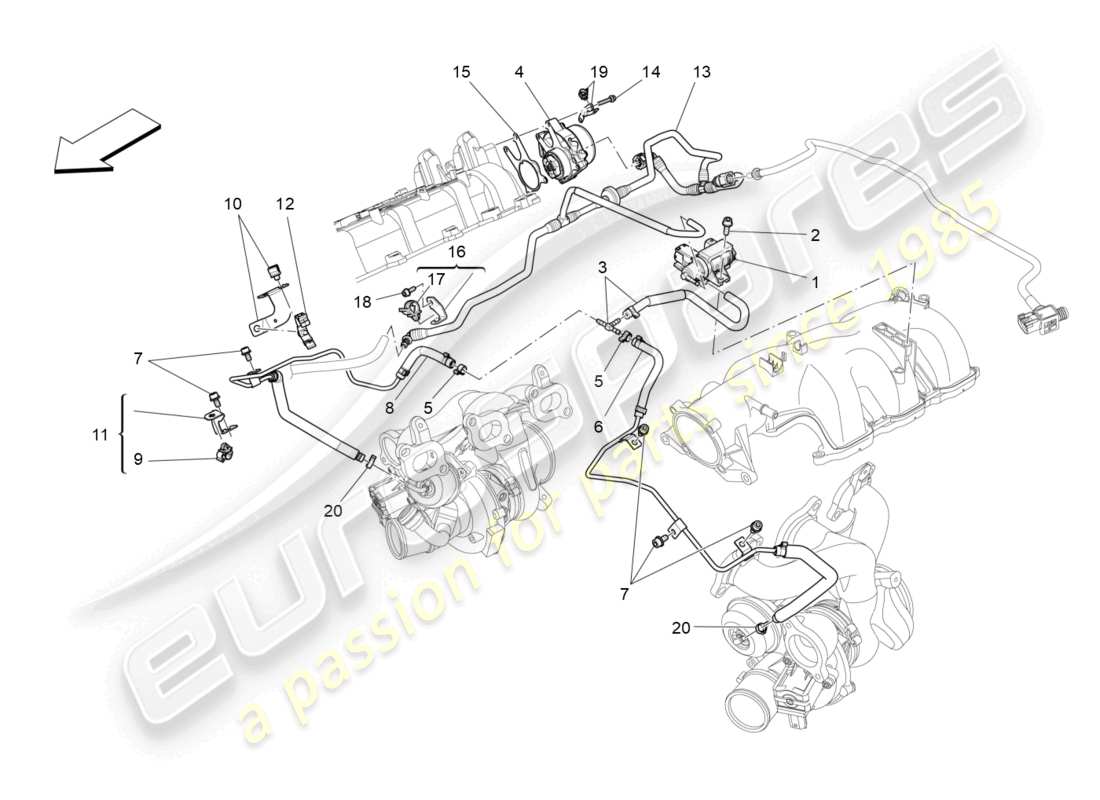 maserati ghibli (2014) sistema d'aria aggiuntivo diagramma delle parti