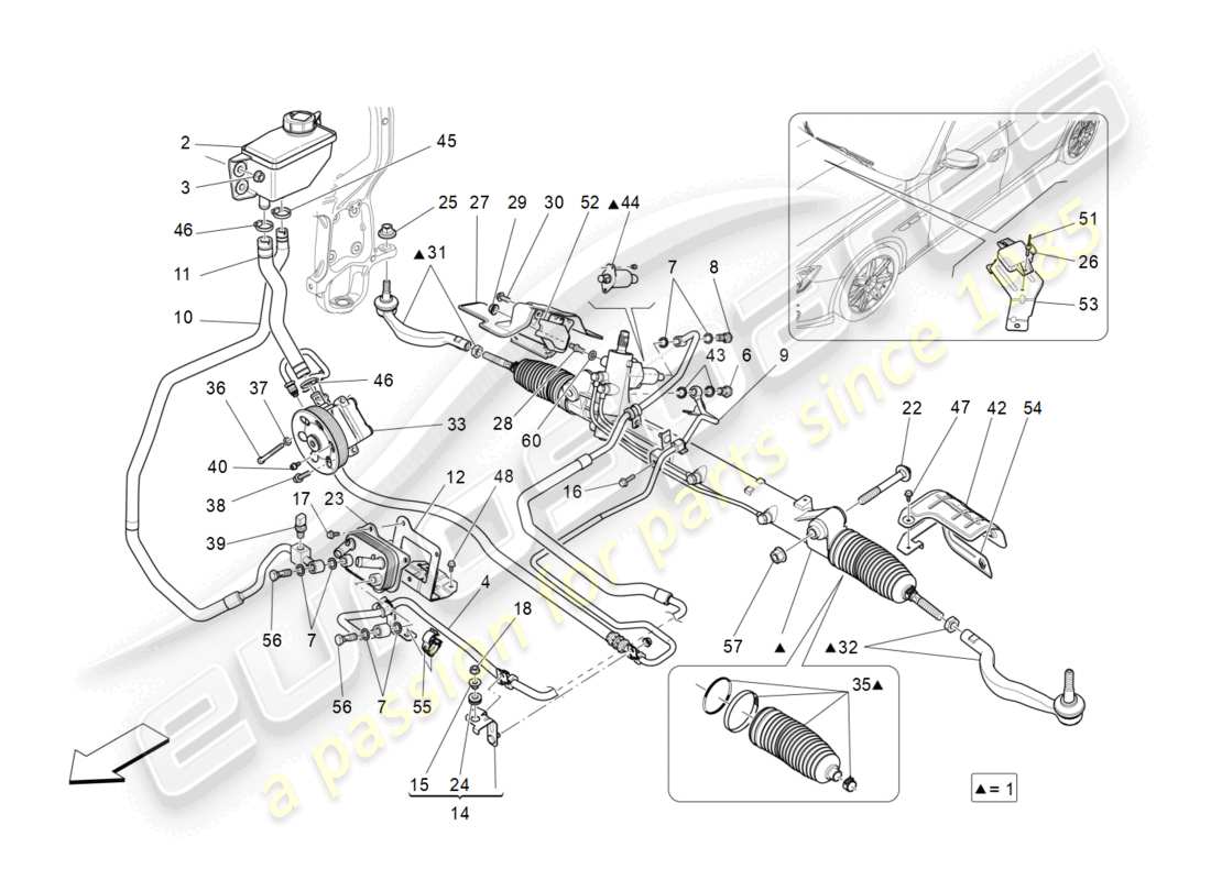 maserati ghibli (2014) unità cremagliera sterzo completa diagramma delle parti