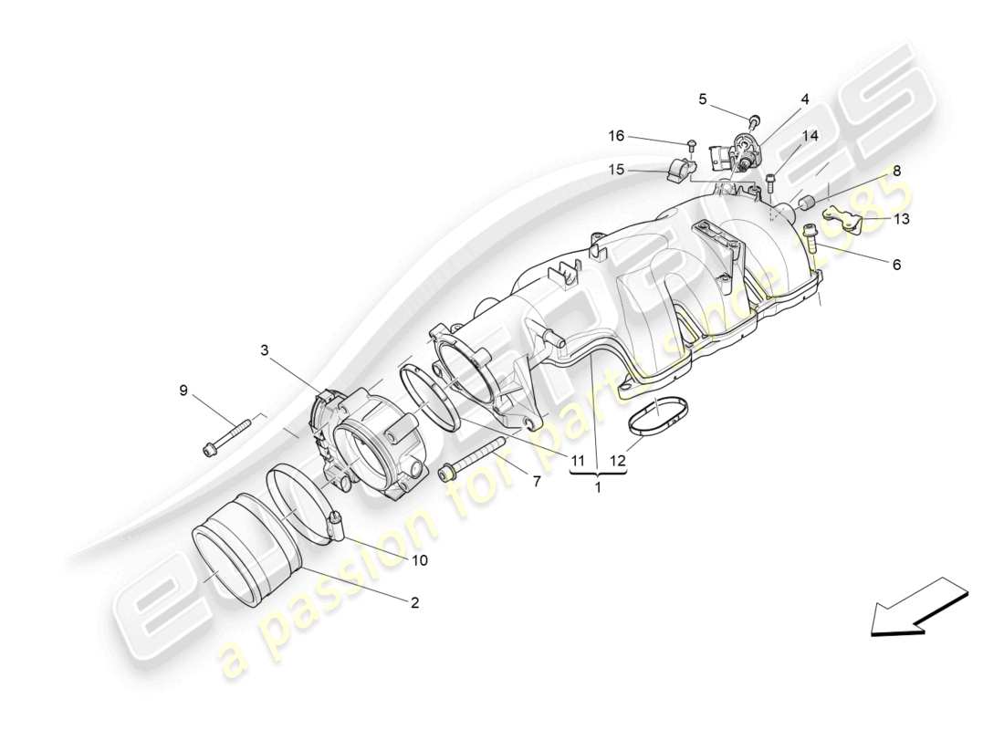 maserati levante (2019) collettore di aspirazione e corpo farfallato diagramma delle parti