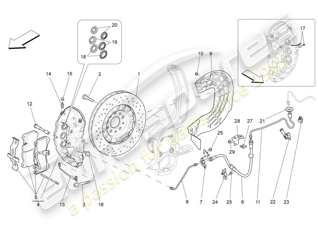 maserati levante (2019) dispositivi di frenatura sulle ruote anteriori diagramma delle parti