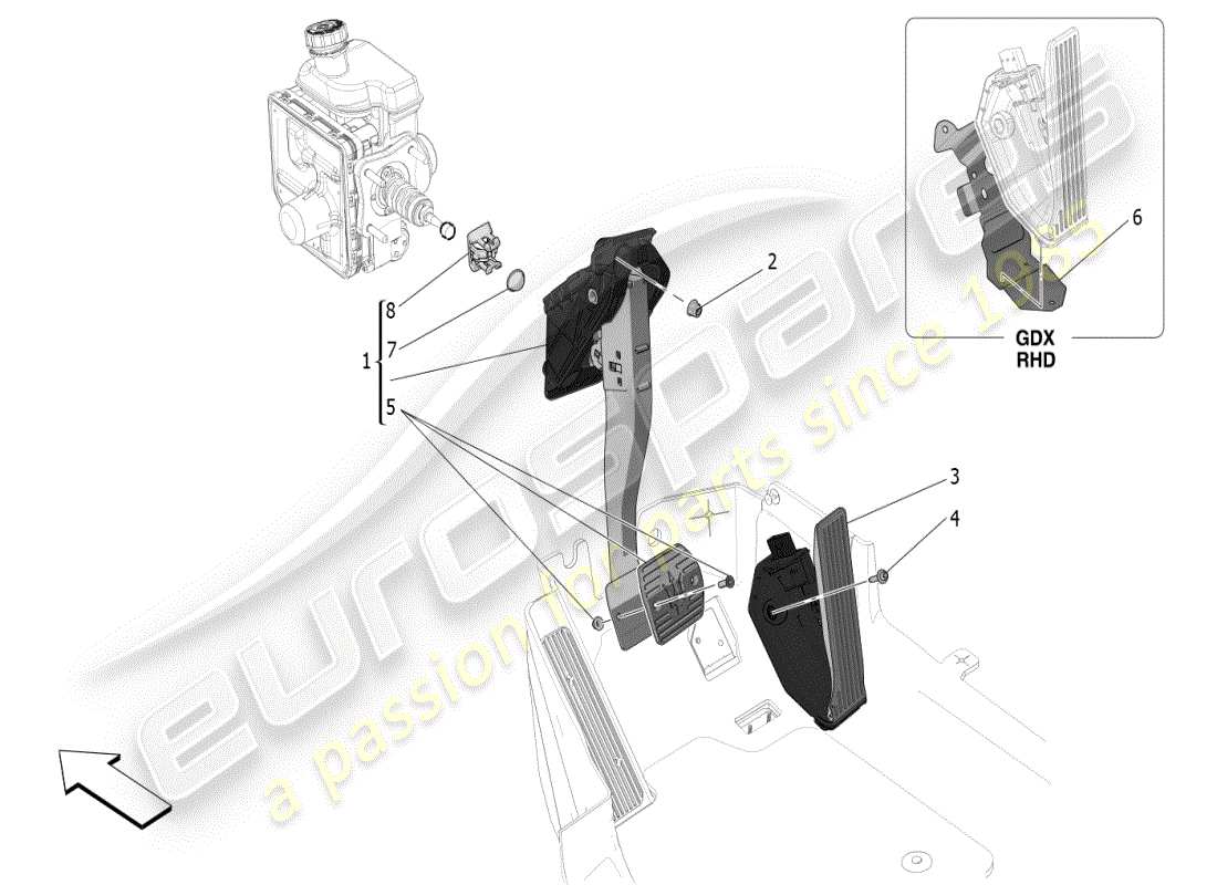 maserati mc20 (2024) pedaliera completa diagramma delle parti