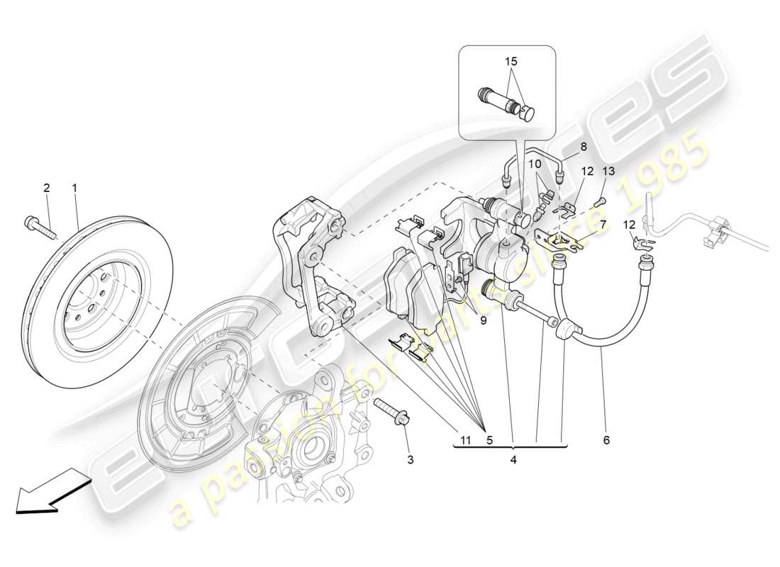 maserati ghibli (2016) schema parziale dei dispositivi di frenatura sulle ruote posteriori