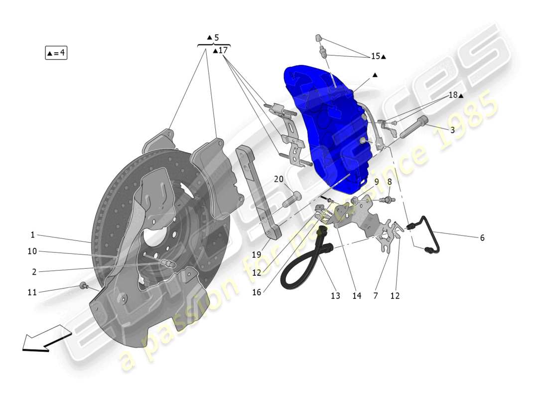 maserati grecale trofeo (2023) schema parziale dei dispositivi di frenatura sulle ruote anteriori