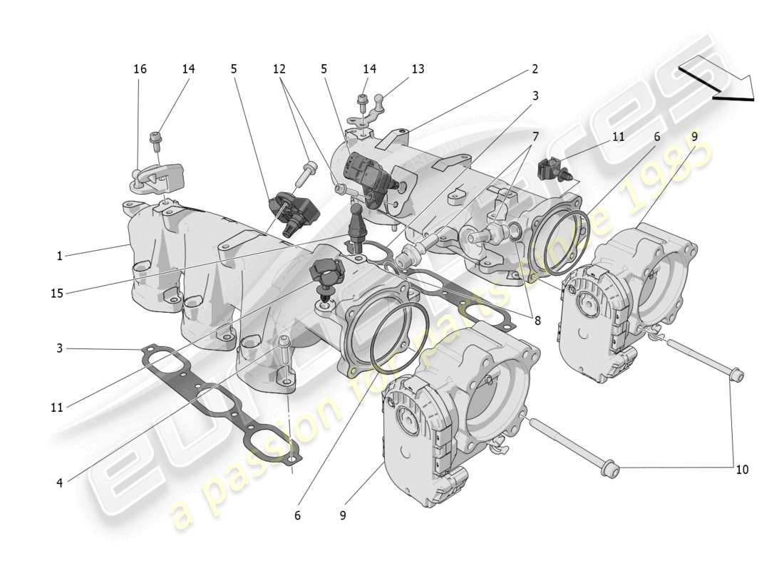 maserati grecale trofeo (2023) schema della parte del collettore di aspirazione e del corpo farfallato