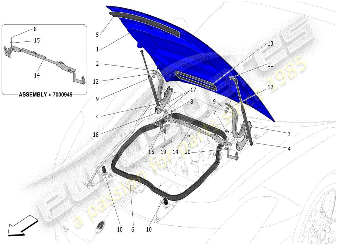 maserati mc20 (2024) diagramma delle parti del coperchio anteriore