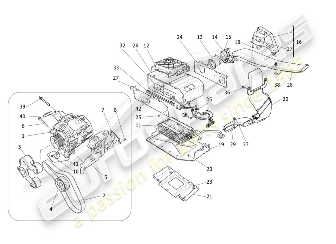 maserati levante gt (2022) diagramma delle parti di generazione e accumulo di energia