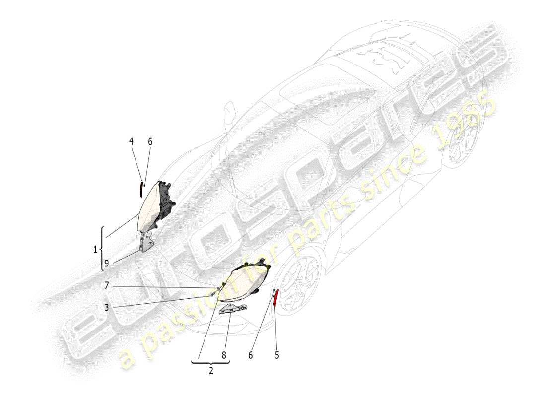 maserati mc20 (2024) gruppi fari diagramma delle parti