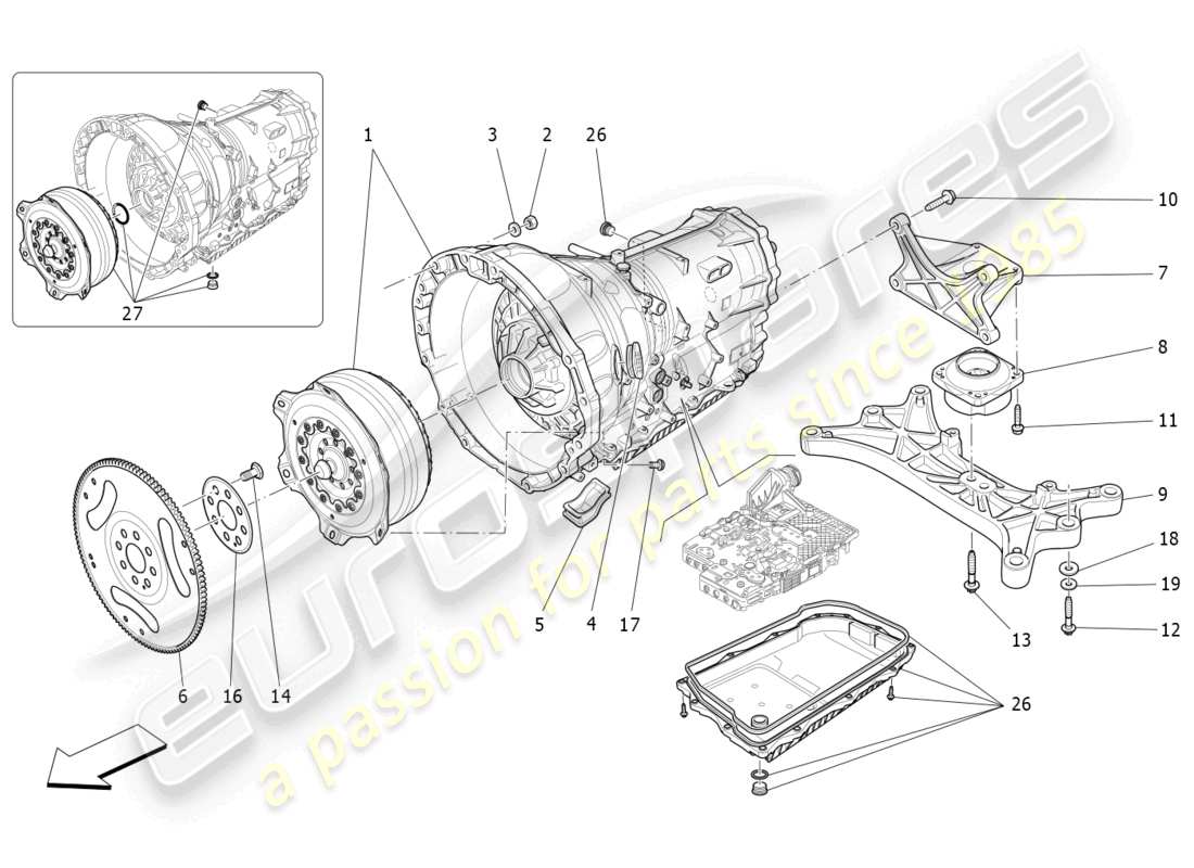 maserati ghibli (2016) alloggiamenti del cambio diagramma delle parti