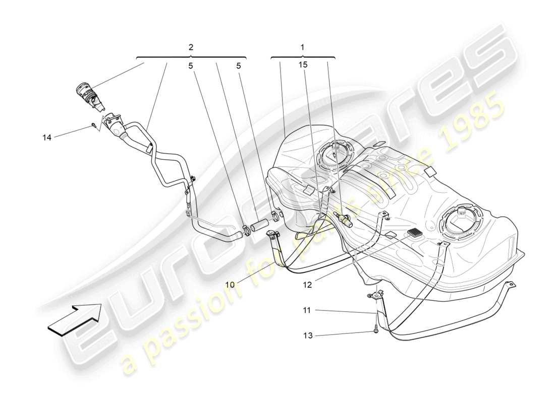 maserati ghibli (2017) diagramma delle parti del serbatoio del carburante