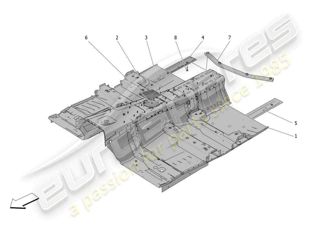 maserati grecale gt (2023) schema delle parti dei telai strutturali centrali e dei pannelli in lamiera