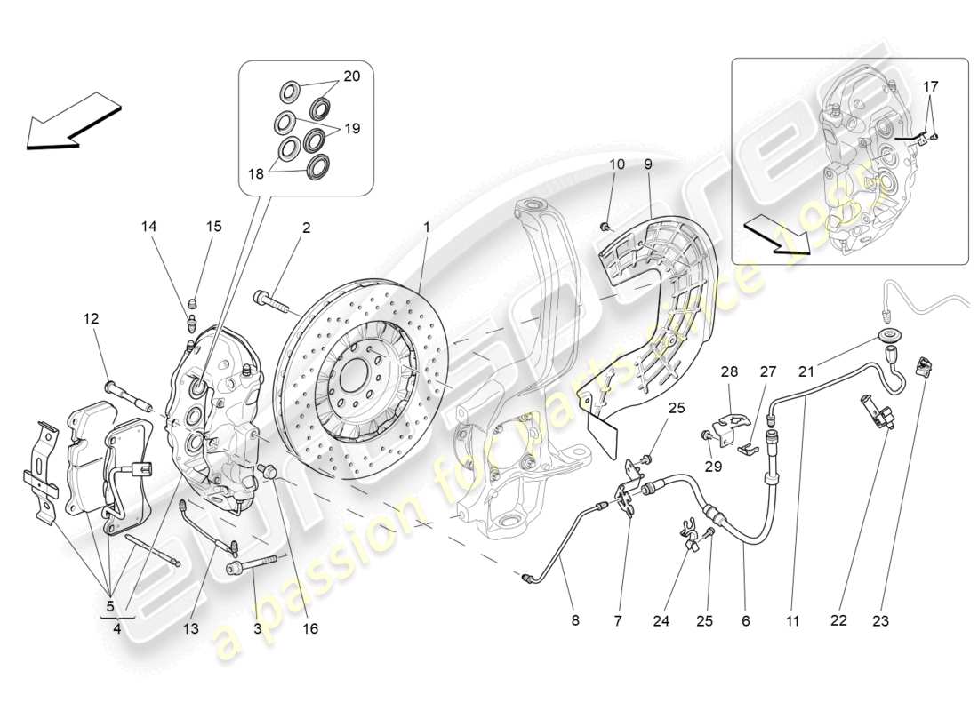 maserati levante (2020) dispositivi di frenatura sulle ruote anteriori diagramma delle parti