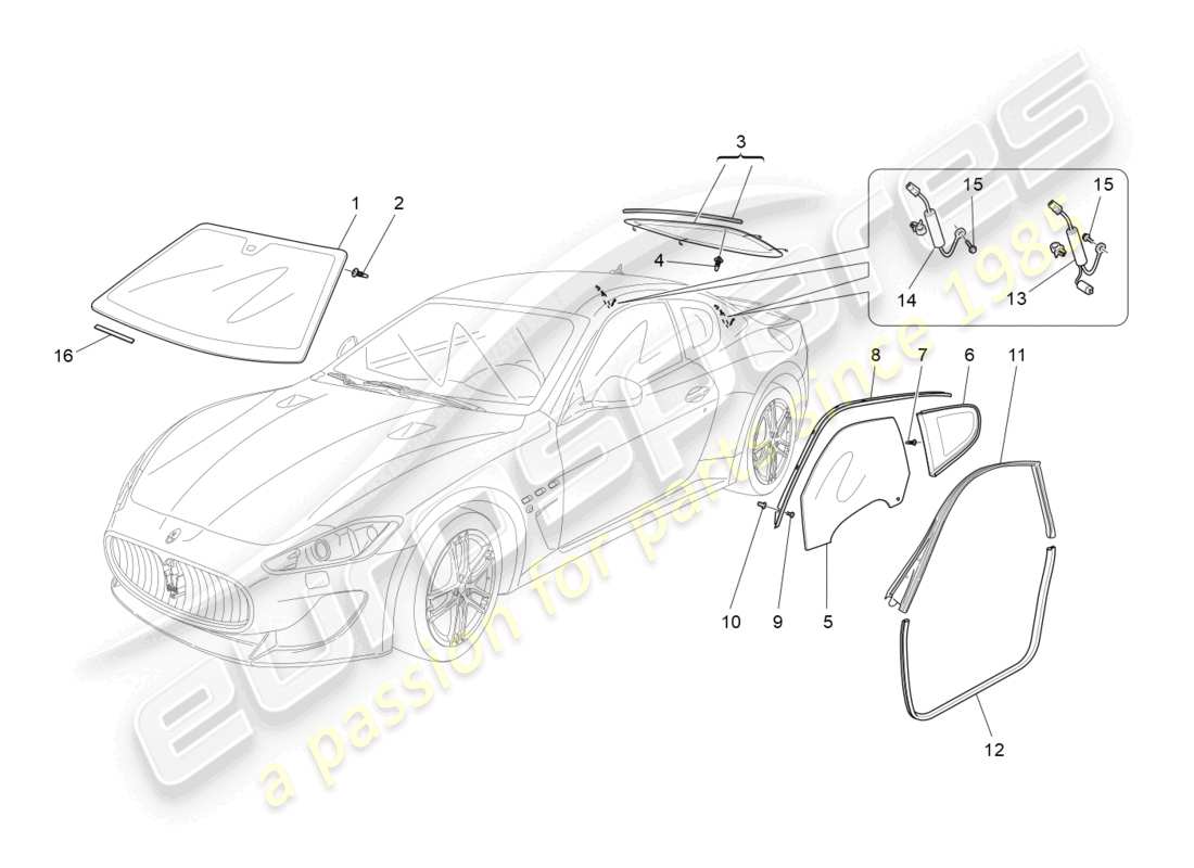 maserati granturismo mc stradale (2013) finestre e strisce per finestre diagramma delle parti