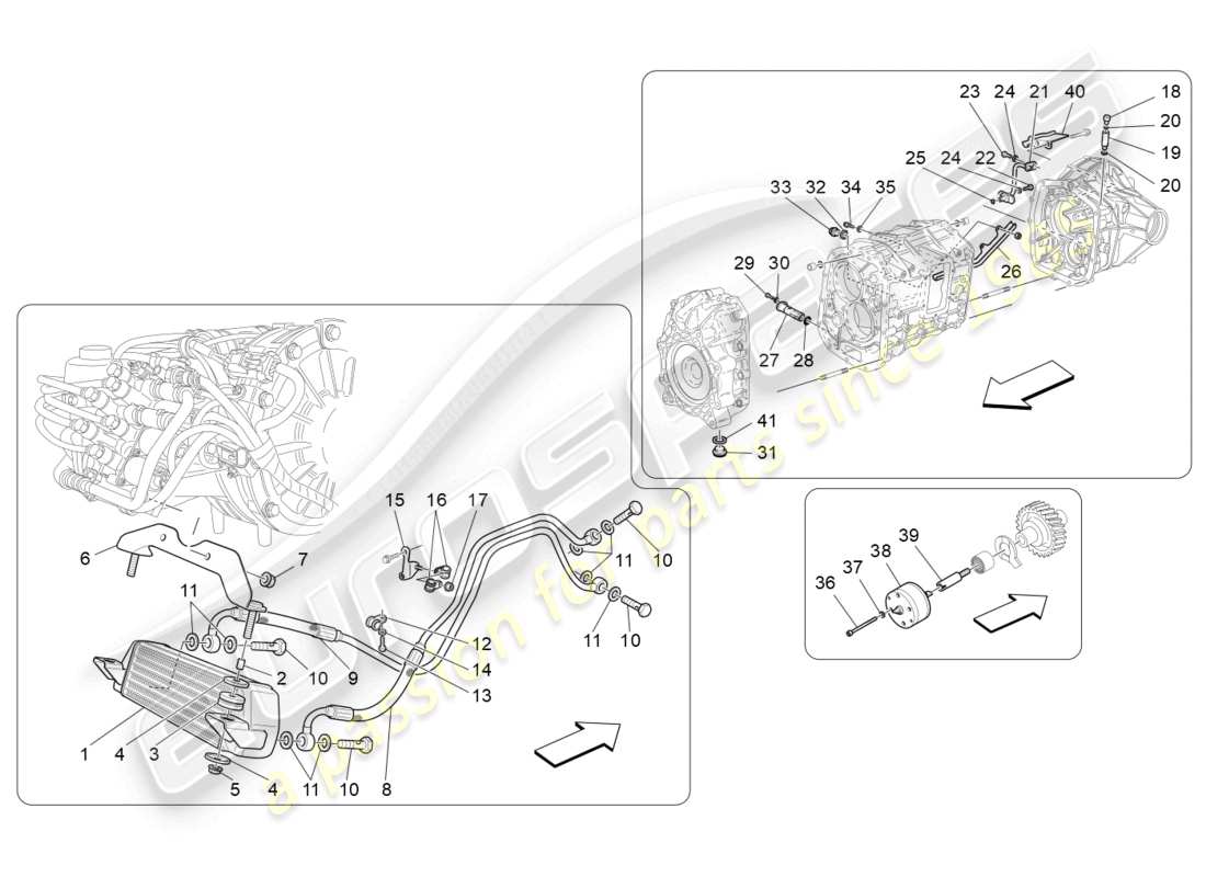 maserati granturismo mc stradale (2011) diagramma delle parti di raffreddamento dell'olio del cambio e della lubrificazione