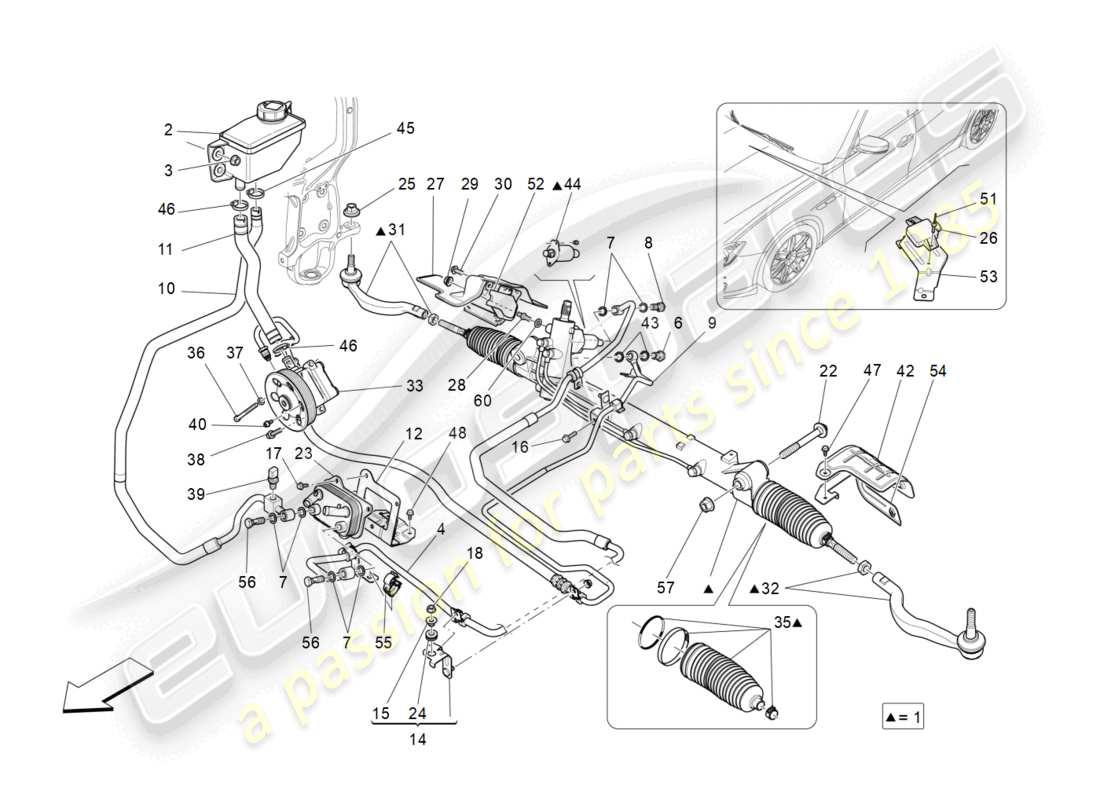 maserati ghibli (2017) unità cremagliera sterzo completa schema delle parti