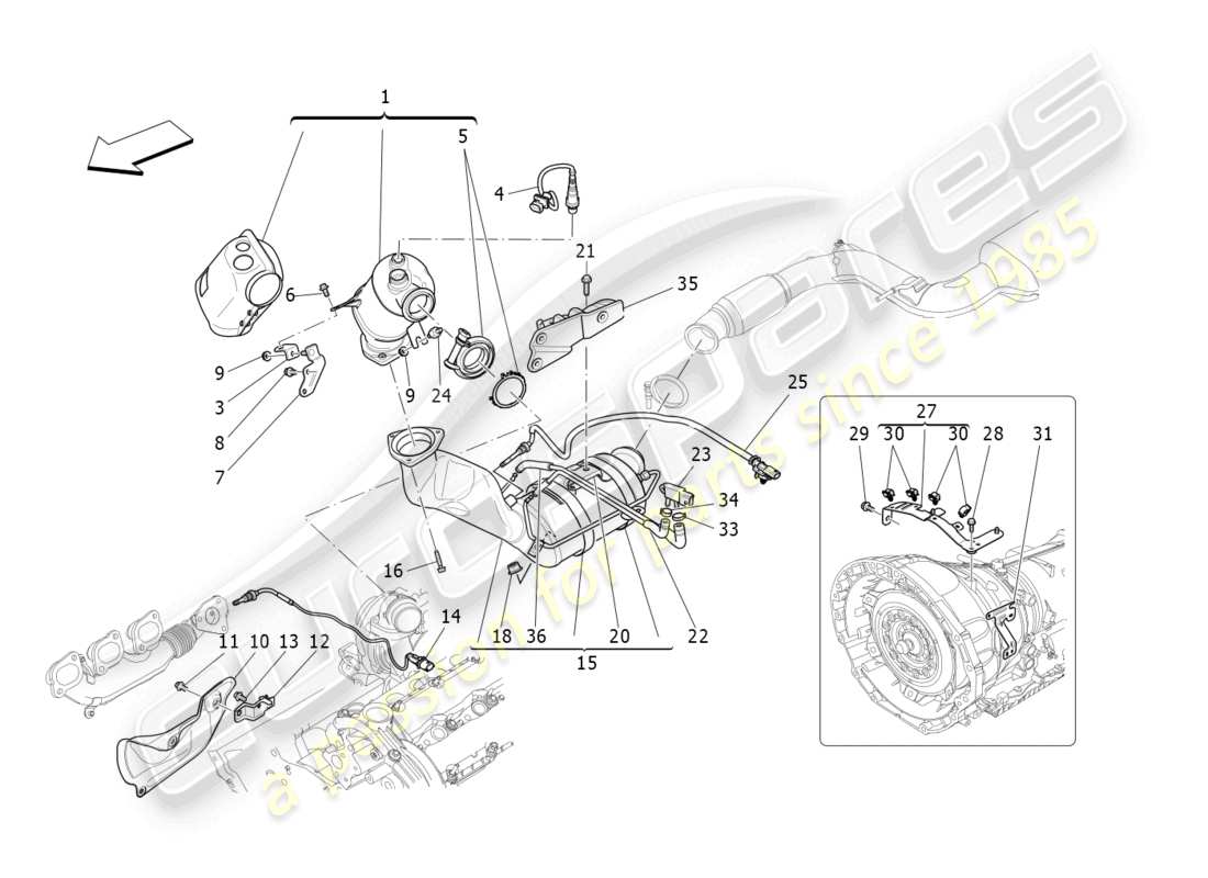 maserati levante (2020) convertitori pre-catalitici e convertitori catalitici diagramma delle parti