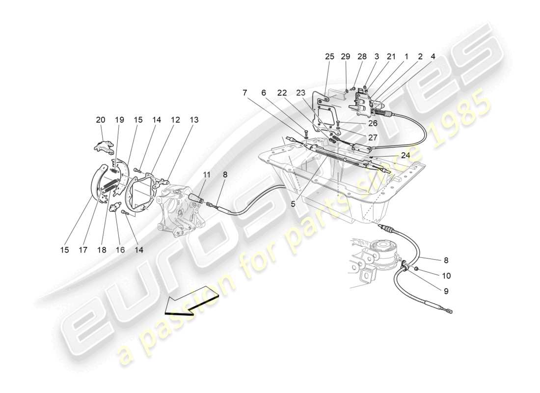 maserati grancabrio mc (2013) schema delle parti del freno di stazionamento