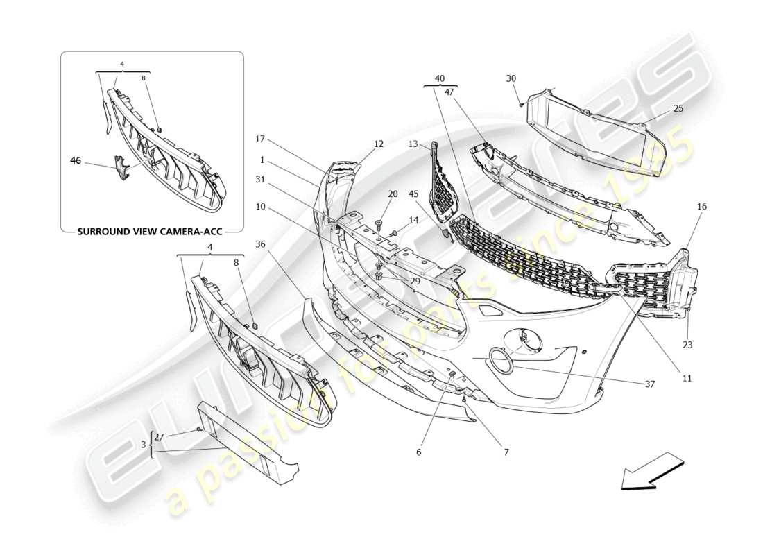 maserati levante zenga (2020) schema delle parti paraurti anteriore