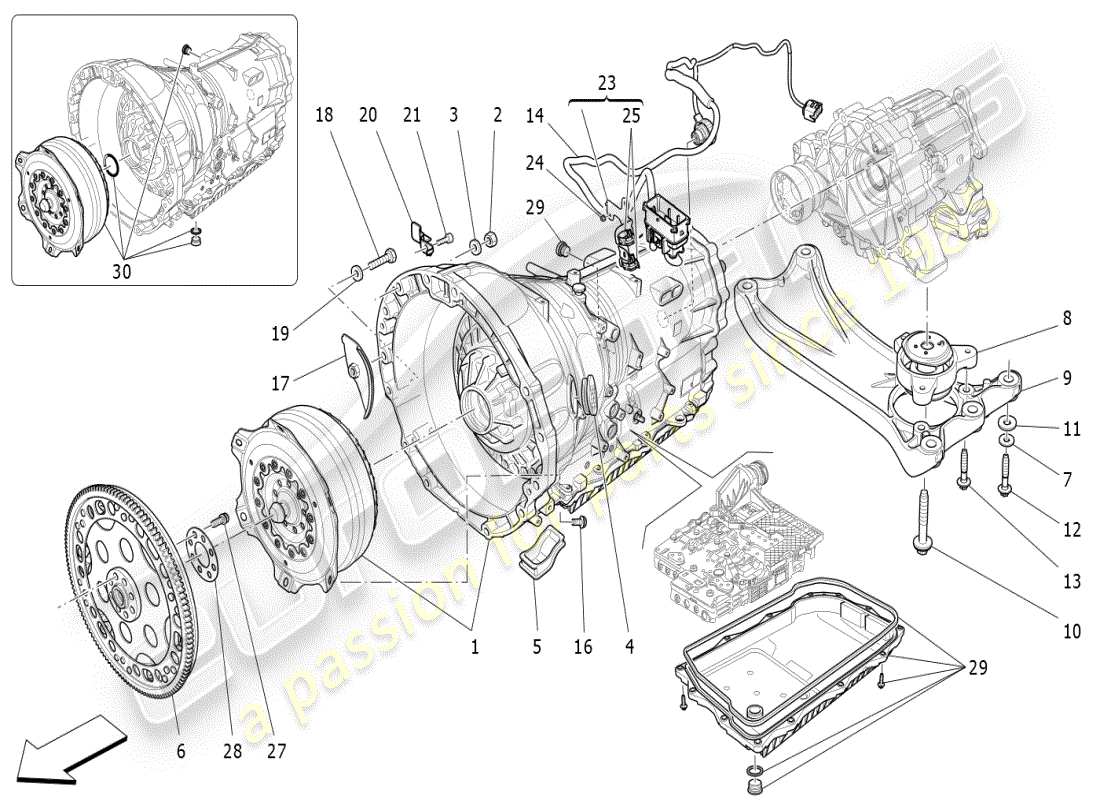 maserati ghibli (2021) diagramma delle parti degli alloggiamenti del cambio