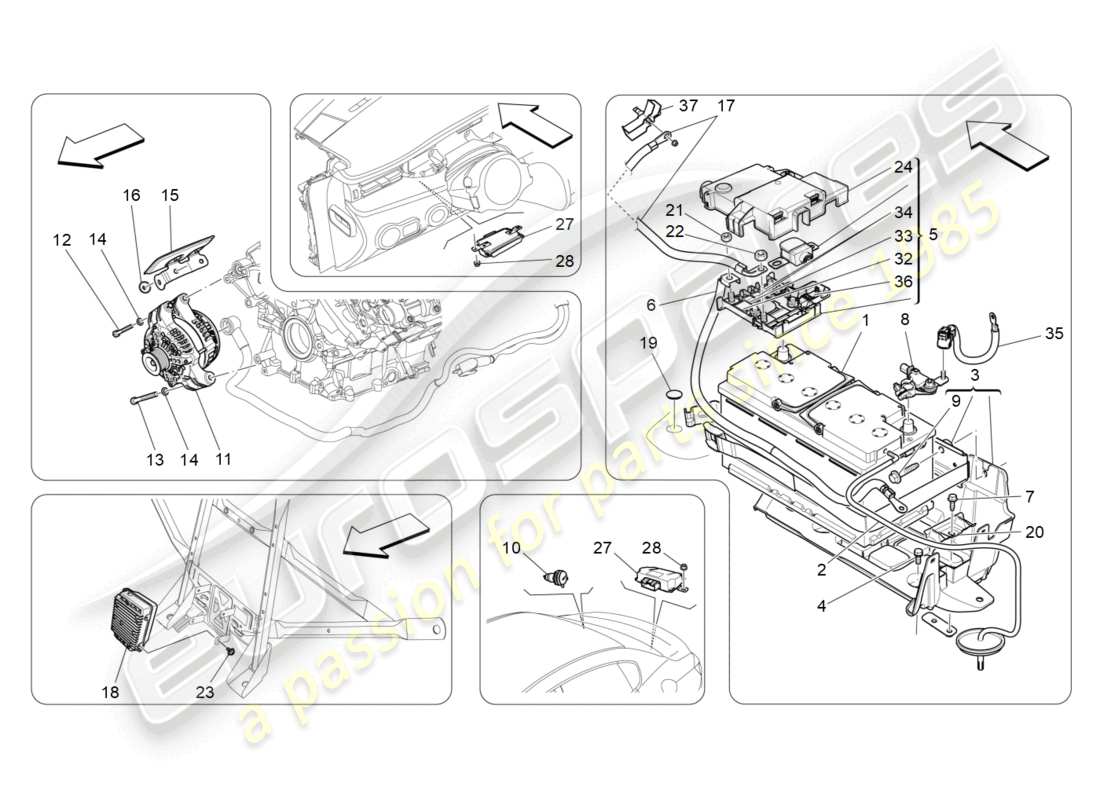 maserati quattroporte (2018) diagramma delle parti di generazione e accumulo di energia