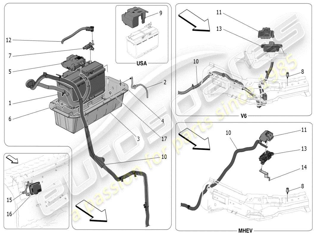 maserati grecale modena (2023) diagramma delle parti di generazione e accumulo di energia