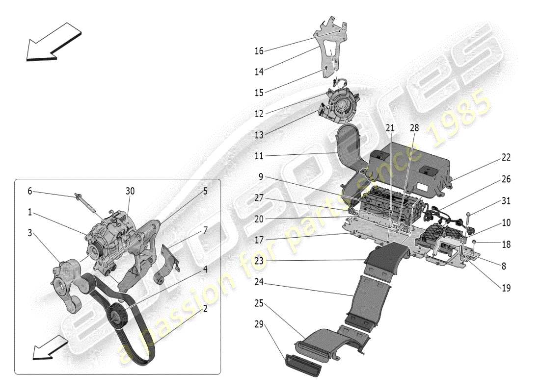 maserati grecale modena (2023) diagramma delle parti di generazione e accumulo di energia