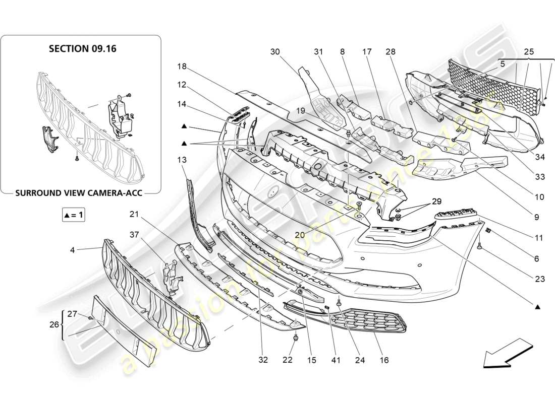 maserati quattroporte (2018) schema delle parti paraurti anteriore