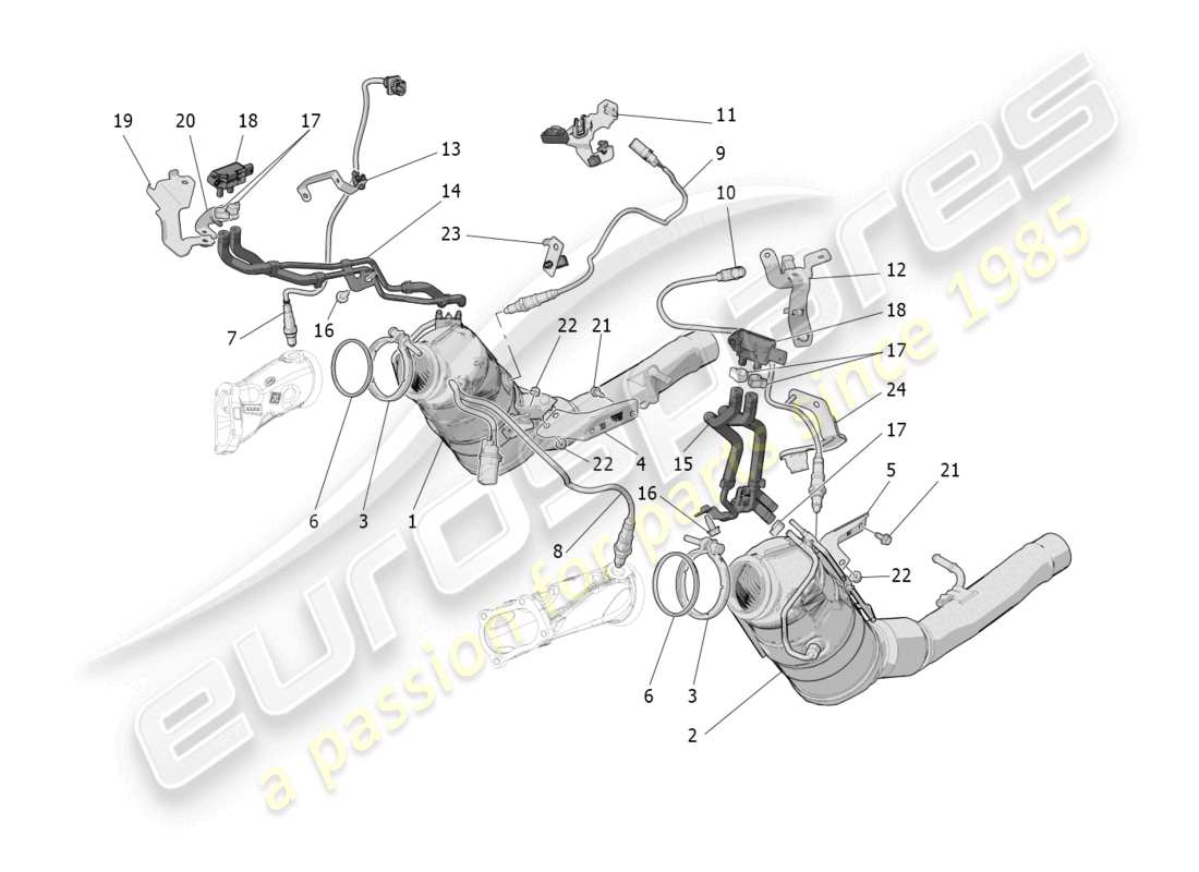 maserati grecale trofeo (2023) convertitori pre-catalitici e convertitori catalitici diagramma delle parti