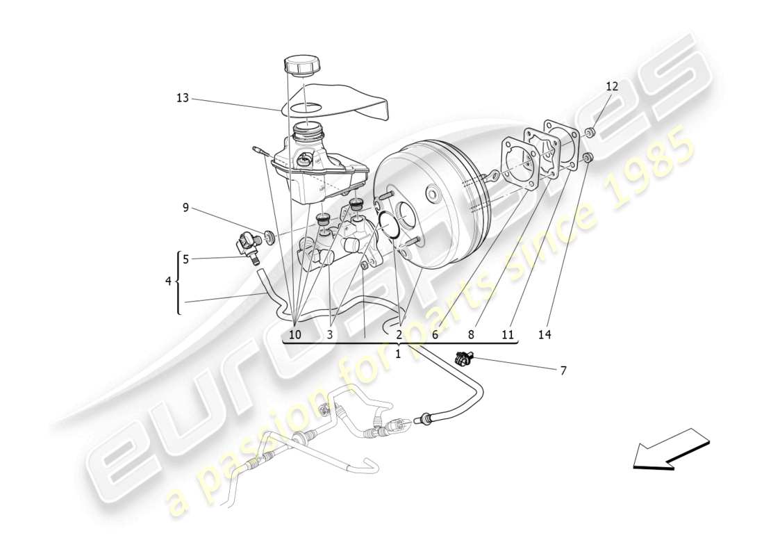 maserati quattroporte (2018) diagramma delle parti del servosistema freno