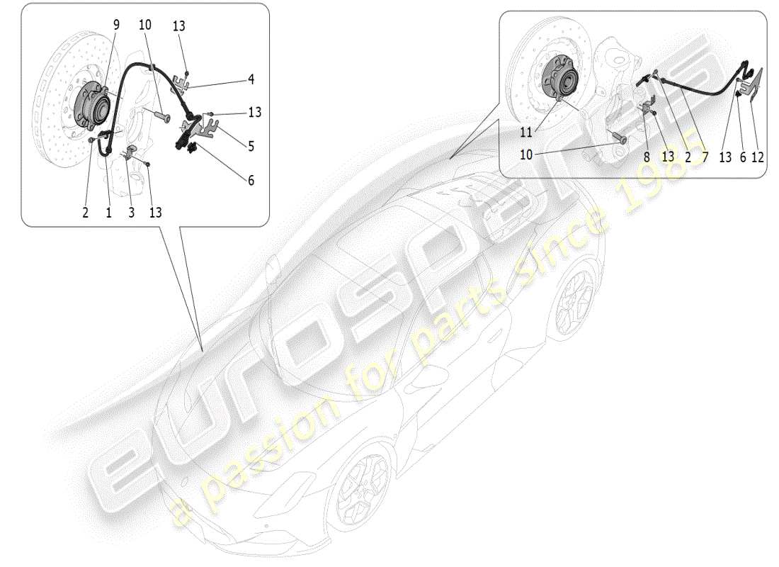 maserati mc20 (2024) sistemi di controllo della frenata diagramma delle parti