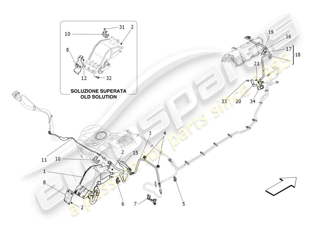 maserati ghibli (2018) diagramma delle parti del sistema di ricircolo dei vapori di carburante