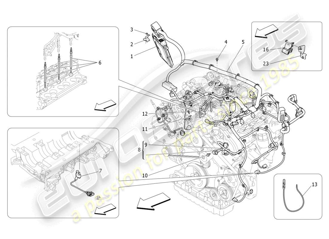 maserati ghibli (2018) controllo elettronico: diagramma delle parti di controllo dell'iniezione e della fasatura del motore