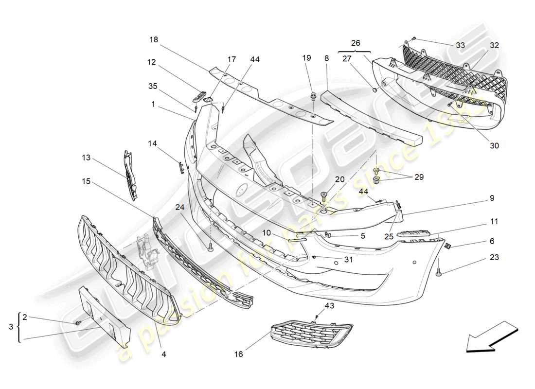 maserati ghibli (2018) schema delle parti paraurti anteriore