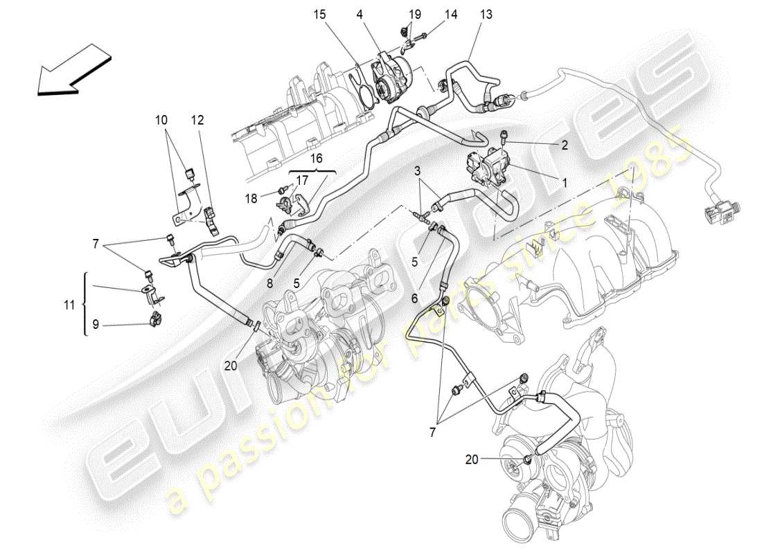 maserati ghibli (2019) diagramma delle parti del sistema d'aria aggiuntivo