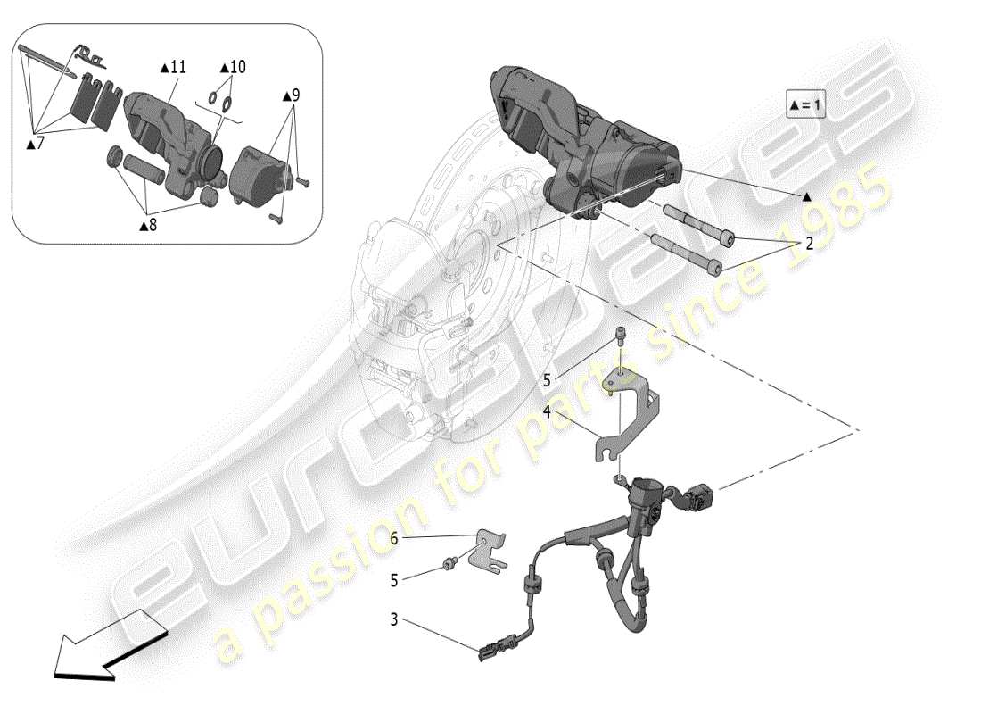 maserati mc20 (2024) schema delle parti del freno di stazionamento