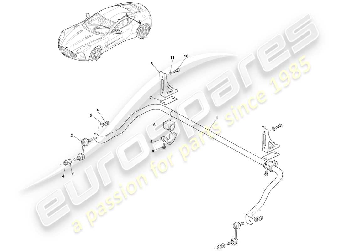 aston martin one-77 (2011) diagramma delle parti della barra stabilizzatrice posteriore