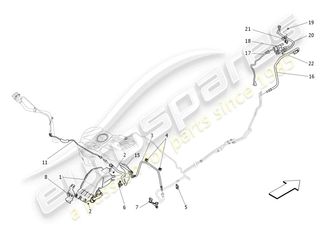 maserati levante gt (2022) sistema di ricircolo dei vapori di carburante diagramma delle parti