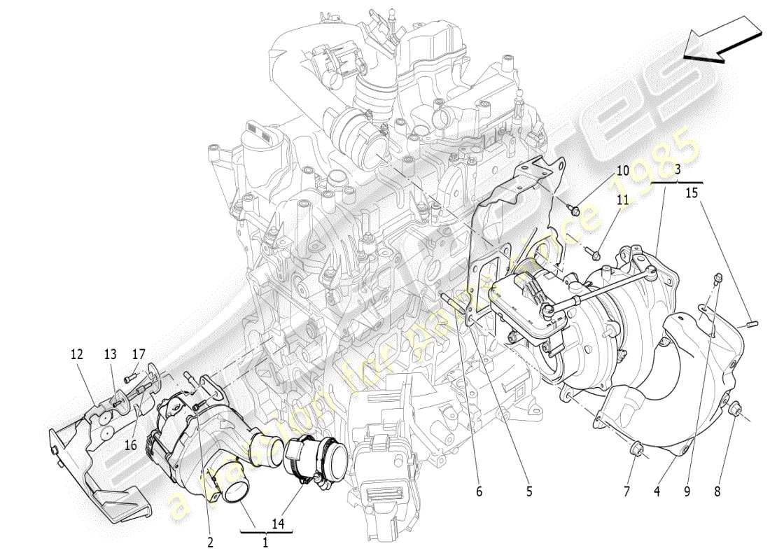 maserati ghibli (2021) sistema turbocompressore: schema particolare dell'attrezzatura