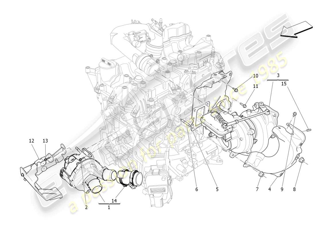maserati levante gt (2022) sistema di turbocompressione: attrezzature diagramma delle parti