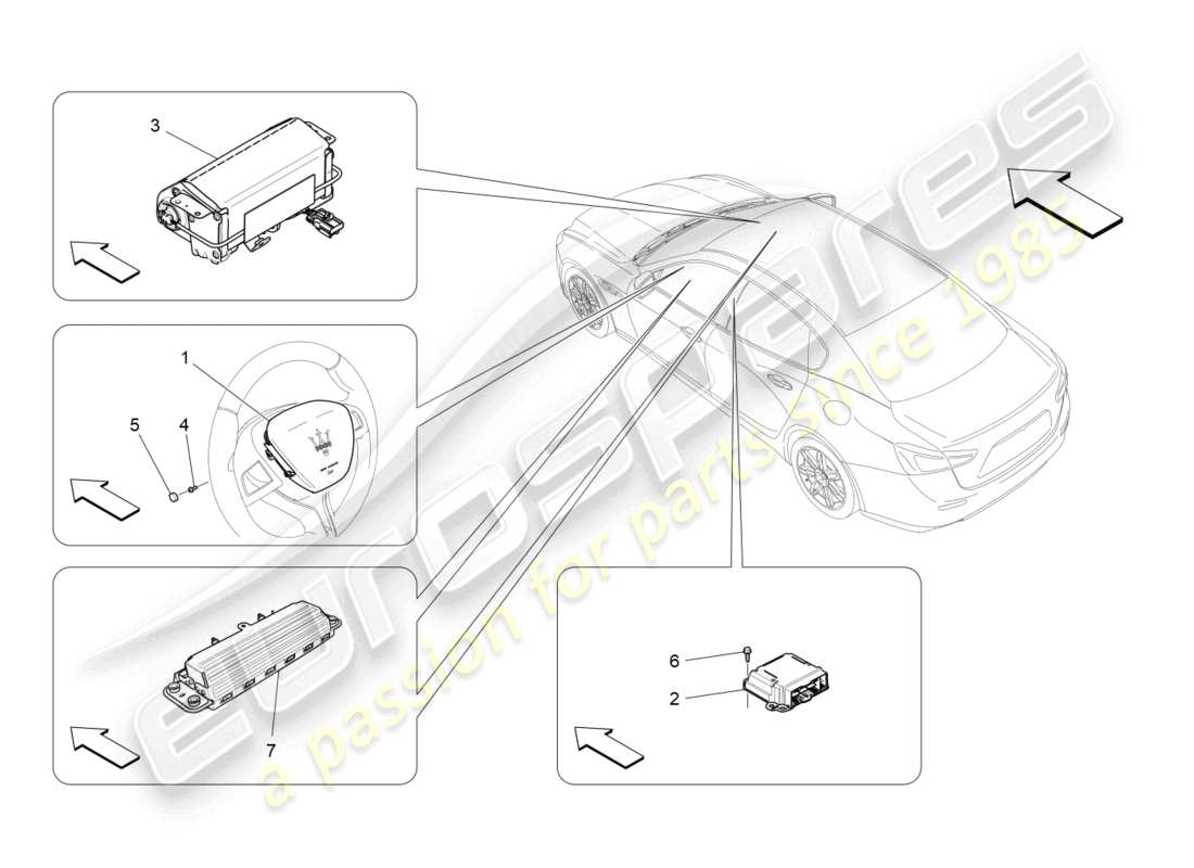 maserati ghibli (2014) sistema airbag frontale diagramma delle parti