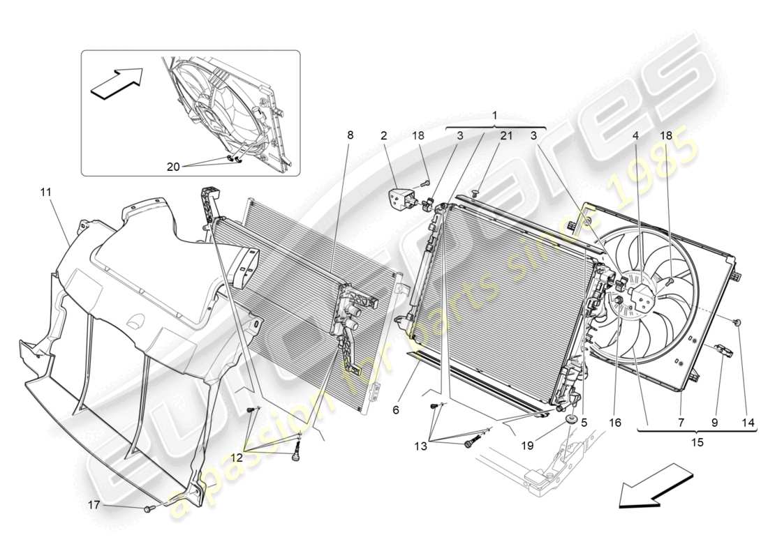 maserati ghibli (2014) raffreddamento: radiatori e condotti dell'aria diagramma delle parti