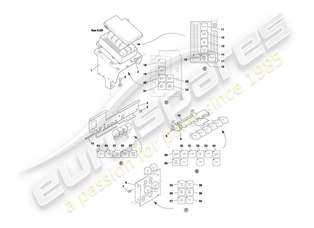 aston martin db7 vantage (2001) relè, diagramma delle parti su vin 300555