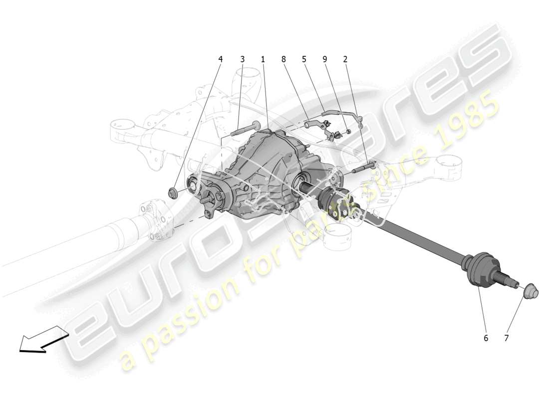 maserati grecale gt (2023) diagramma delle parti del differenziale e dei semiassi posteriori