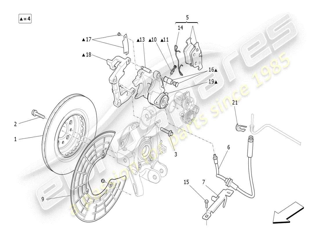 maserati ghibli (2019) schema parziale dei dispositivi di frenatura sulle ruote posteriori