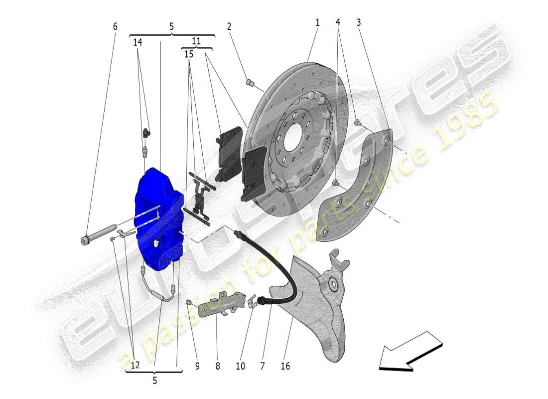 maserati mc20 (2024) dispositivi di frenatura sulle ruote posteriori diagramma delle parti