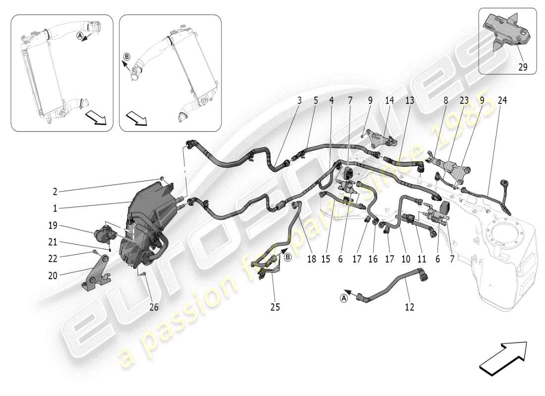 maserati mc20 (2024) sistema di ricircolo dei vapori di carburante diagramma delle parti