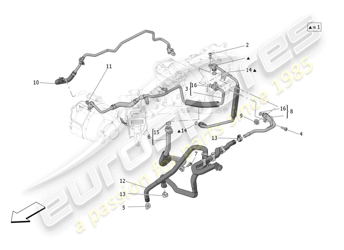 maserati grecale gt (2023) sistema turbocompressore: lubrificazione e raffreddamento schema delle parti